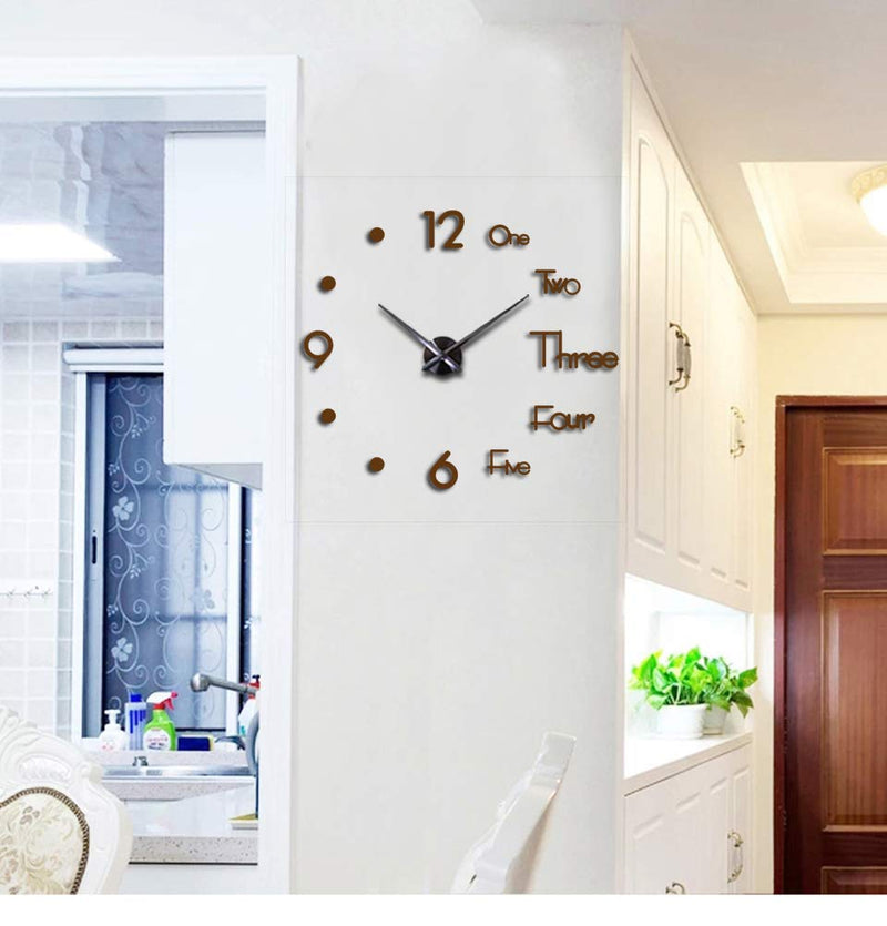 NewNest Australia - Large 3D Frameless Wall Clock Stickers DIY Wall Decoration for Living Room Bedroom Office (Coffee) Coffee 