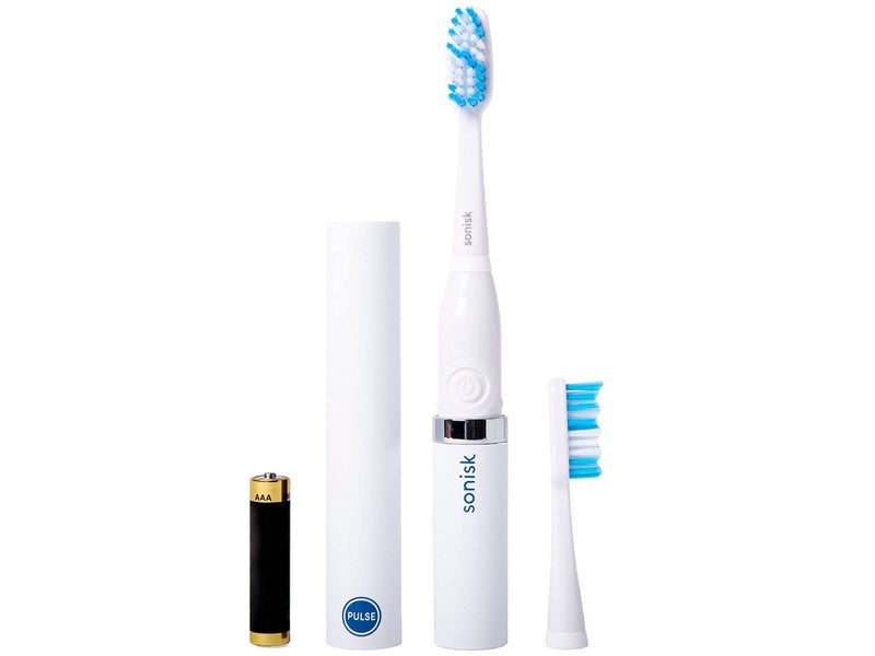 Sonisk Pulse | Battery Powered Electric Toothbrush | Sonic Technology | 1x Battery, 2X Brush Heads, 1x Travel Case Included | 31,000 Strokes Per Minute | Antimicrobial | Portable Size | Pure White - NewNest Australia