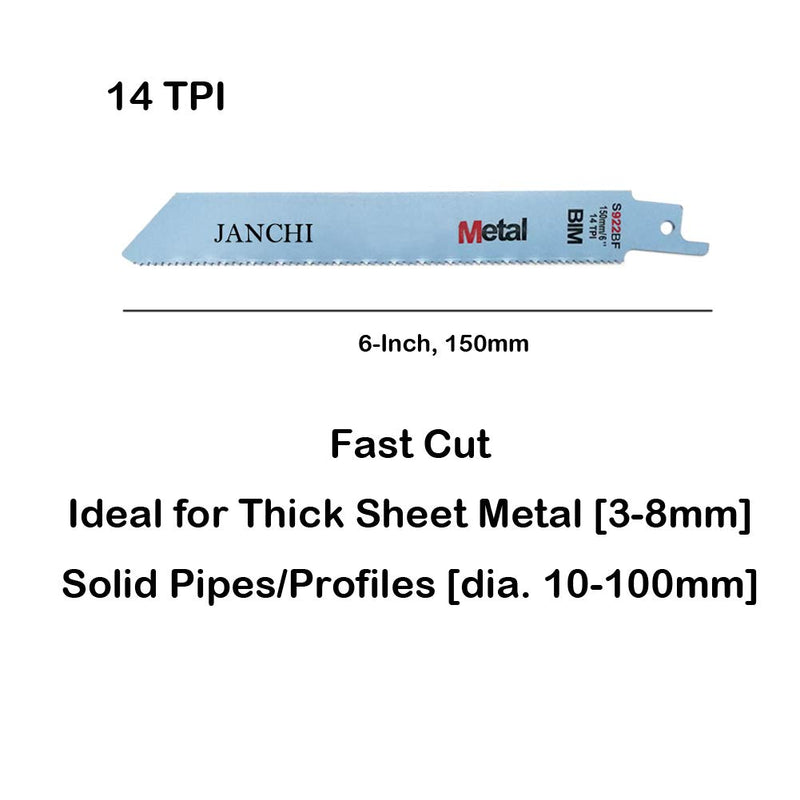 6-Inch 14TPI Heavy Duty Metal Cutting Reciprocating Saw Blades, Top Material Bi-Metal Demolition Reciprocating Saw Blades for Thick Metal Fast Straight Cutting, Solid Pipes, Profiles 10-Pack - NewNest Australia
