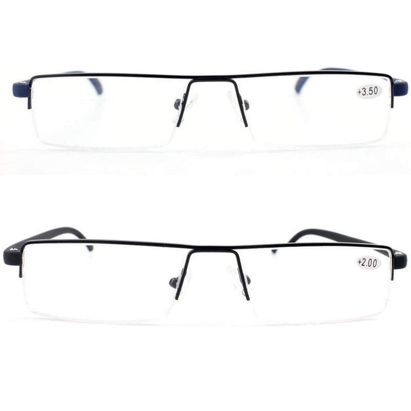 KoKoBin Pack of 2 Ultralight TR90 Reading Glasses for Men Women Classic Metal Visual Aid Half Rim Glasses Slim Style Glasses Reading Aid with Case and Glasses Cleaning Cloth +2.0 +2 Diopters (Pack of 2) - NewNest Australia