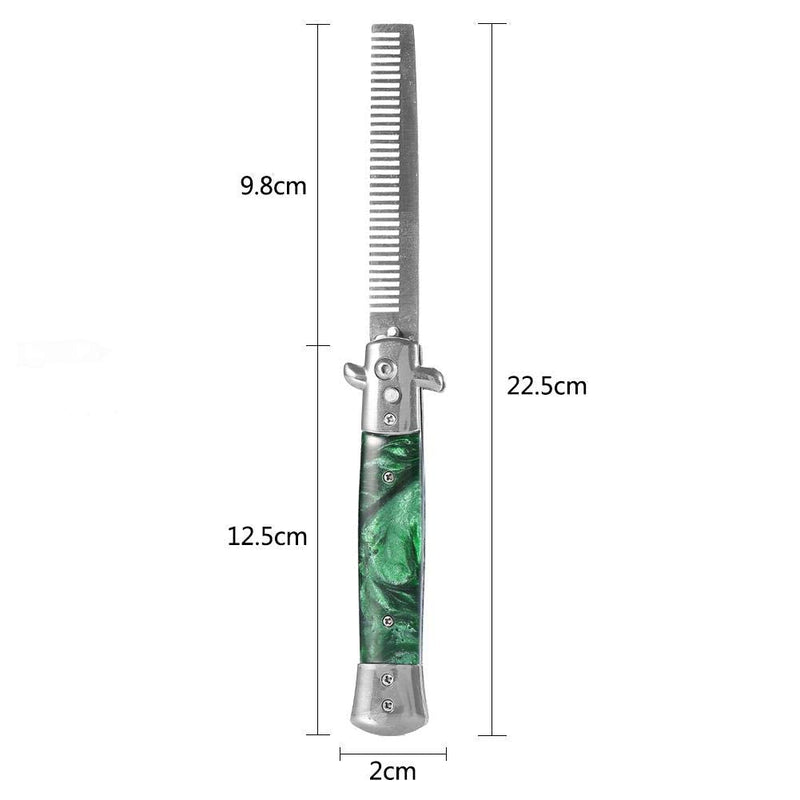 Switchblade Pocket Comb, Foldable Push Button Automatic Stainless Steel Hair Trimmer Combs for Beard Mustache, Men Oil Hair Styling Accessories(GREEN MIST) GREEN MIST - NewNest Australia