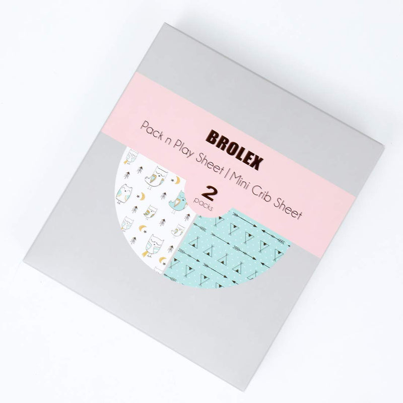Stretchy-Pack-n-Play-Playard-Sheets-Brolex 2 Pack Portable Mini Crib Sheets,Convertible Playard Mattress Cover for Baby Boys Gilrs,Ultra Soft Jersey Knit,Arrow & Owl Arrow & Owl - NewNest Australia
