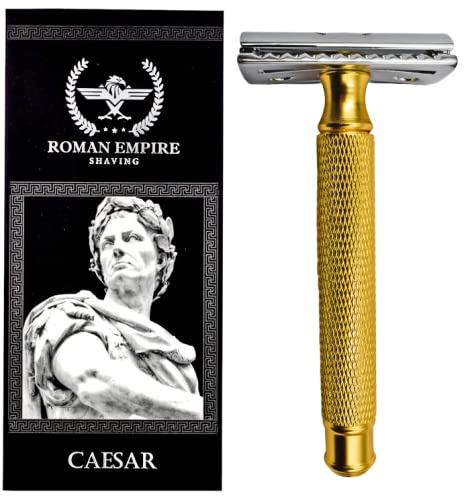 Roman Empire Shaving Double Thread Caesar Gold Safety Razor By Roman Empire Shaving, Classic Razor, Steel Safety Razor With 20 Blades (Astra-Derby Shark Treet) - NewNest Australia