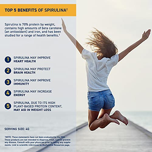 BioOptimal Organic Spirulina Tablets, 100% USDA Organic, Premium Quality 4 Organic Certifications, Non-GMO, No Additives Capsules or Fillers, 120 Count 1 Month Supply 120 Count (Pack of 1) - NewNest Australia