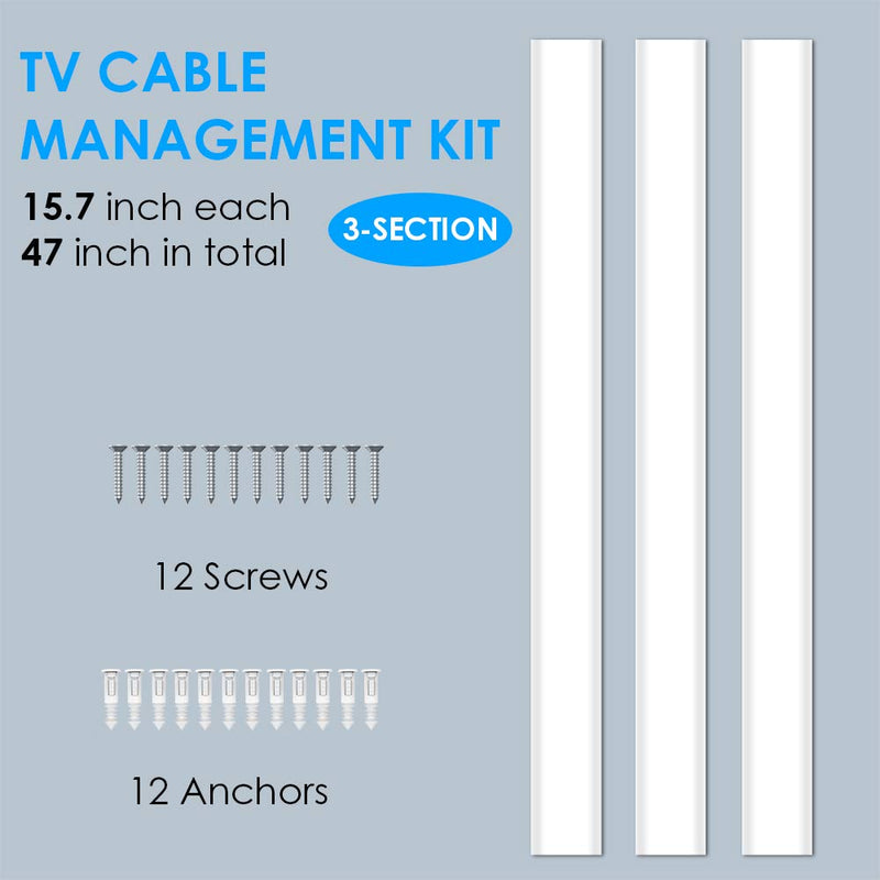 47inch Cord Hider Wall Mounted TV, Yecaye TV Cord Cover, Pre-drilled Wire Hiders for TV on Wall, Paintable Cable Cover Wall, Wire Cover White, 3 X L15.7in W2.36 H0.75, CMC-08 - NewNest Australia