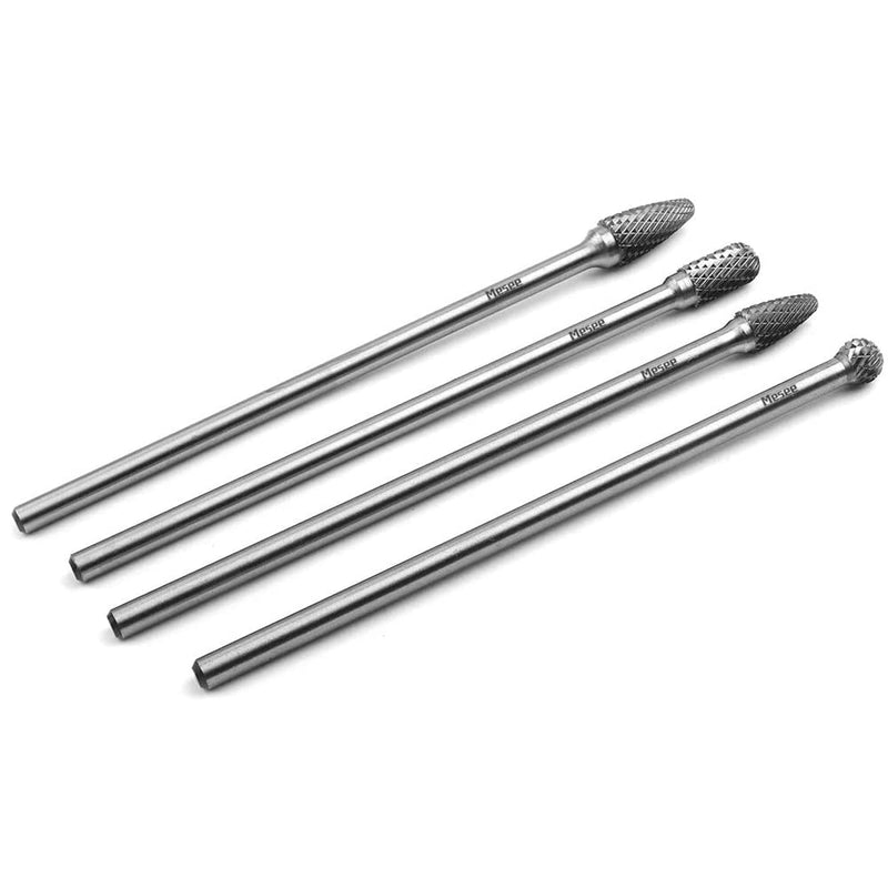Mesee Set of 4 Tungsten Carbide Rotary Burrs, 6 Inch Long Double Cut Rotating Burr with 6mm Shank Files Rasp Bit Tools Kit for DIY Woodworking Metal Carving Polishing Engraving Drilling - NewNest Australia
