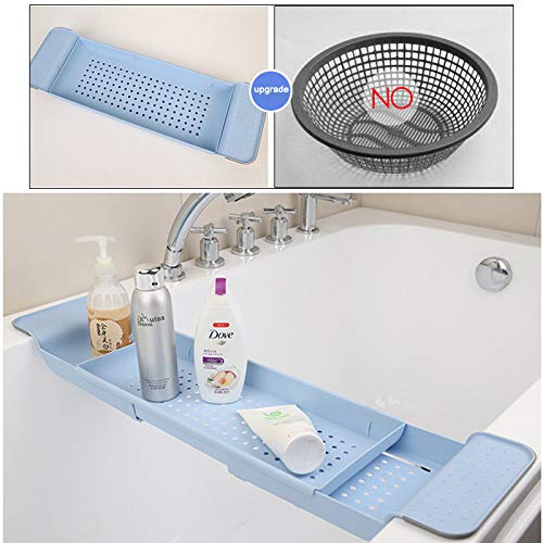 NewNest Australia - Expandable Bath Shelf Bathtub Tray, Adjustable Bathtub Caddy Tray Storage Rack Multifunctional Bathtub Tub Organizer for Book Wine Phone Bathroom Shower, Non-Slip… (Blue) Blue 