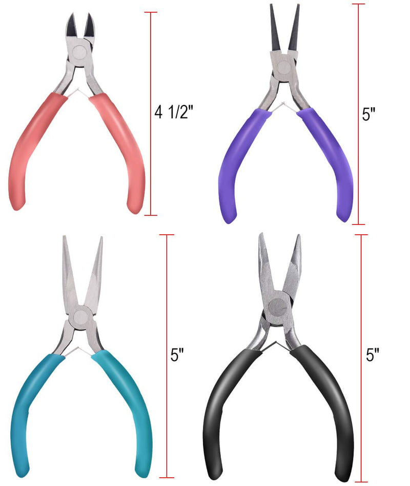 Anezus 4Pcs Jewelry Pliers Tool Set Includes Needle Nose Pliers, Round Nose Pliers, Wire Cutters and Bent Nose Pliers for Jewelry Beading Repair Making Supplies - NewNest Australia