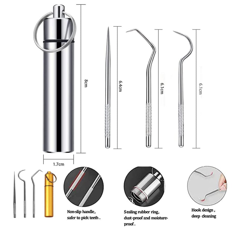 2 Set/ 6Pcs Pocket Toothpick Holder Keychain Toothpicks Set Titanium Toothpick Cleaning Tooth Hook Scraper Metal Toothpick Holder Dental Picks for Camping Picnic Outdoor - NewNest Australia