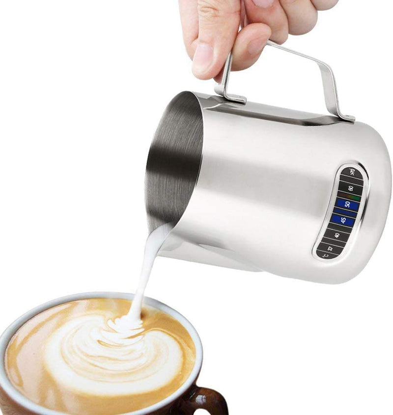 Milk Jug with Thermometer,600Ml Stainless Steel Milk Frothing Pitcher and Latte Art Pen for Coffee for Making Latte Coffee Cappuccino - NewNest Australia