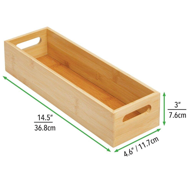 NewNest Australia - mDesign Slim Bamboo Kitchen Cabinet & Fridge Drawer Organizer Tray - Storage Bin for Cutlery, Serving Spoons, Cooking Utensils, Gadgets - 4.6" Wide - Natural Wood Finish 14.5 x 4.6 x 3 