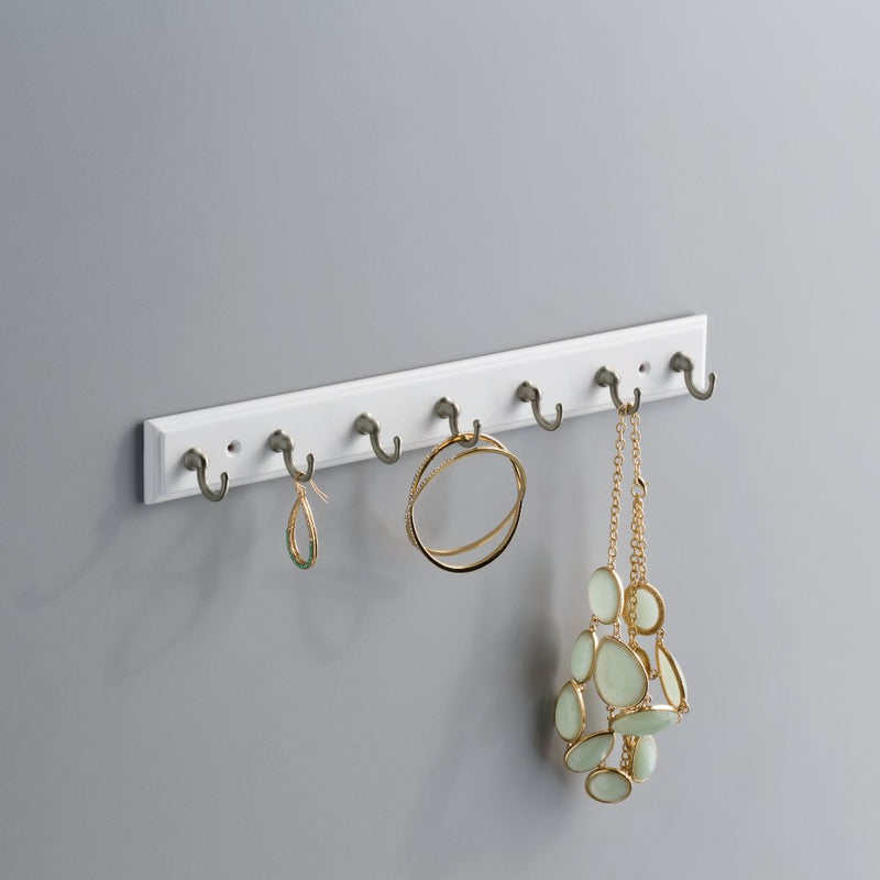 NewNest Australia - Franklin Brass FBKEYT7-WSE-R, 14" Key Rail / Rack, with 7 Hooks, in White & Satin Nickel 