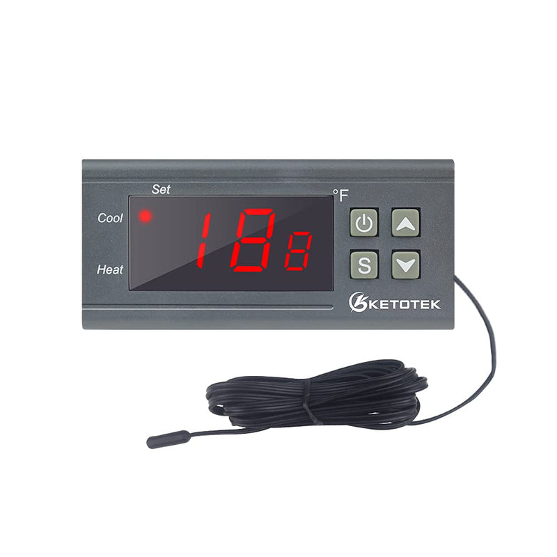 KETOTEK Digital Temperature Controller AC110V 10A Fahrenheit Thermostat with 2m Waterproof Sensor Heater Freezer Temp Controller Dual Relay Incubator Aquarium STC1000 - NewNest Australia