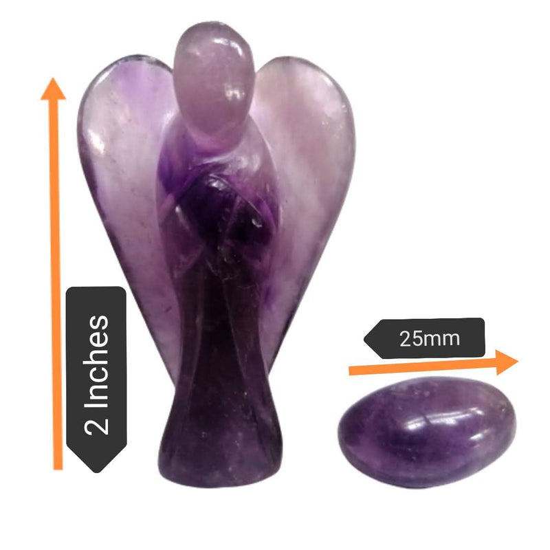 Amethyst Guardian Angel Hand Carved 2 Inch Crystal Pocket Natural Gemstone Statue Mini Figurine Ornament Decoration, Reiki Healing Spiritual Stones Including*Extra*25mm Amethyst Tumble Stone Gift Box - NewNest Australia