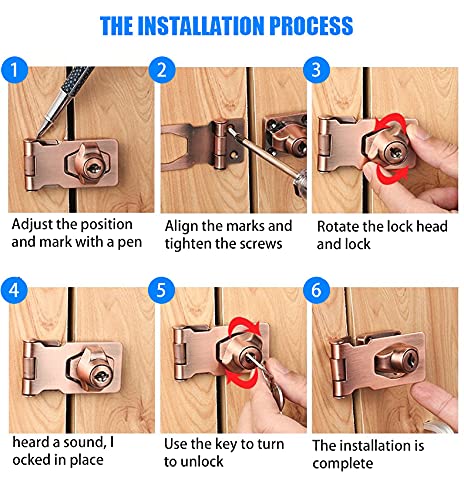 2 Packs Keyed Hasp Locks Twist Knob Keyed Locking Hasp for Small Doors, Cabinets and More,Stainless Steel Steel, Chrome Plated Hasp Lock Catch Latch Safety Lock (Copper 3inch) - NewNest Australia