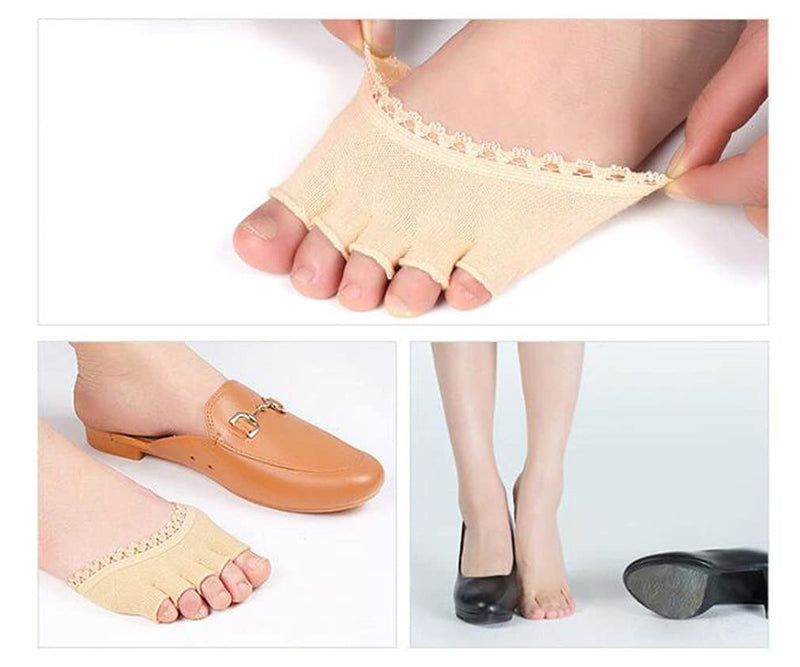 Open Five Toes Half Socks, Breathable Sweat-Absorbent Peep Toe Forefoot Socks Anti-Slip Lace Invisible Forefoot Pad, Relief Foot Pain Toe Separator Socks Women Flat High Heels Heelless Toeless Socks - NewNest Australia