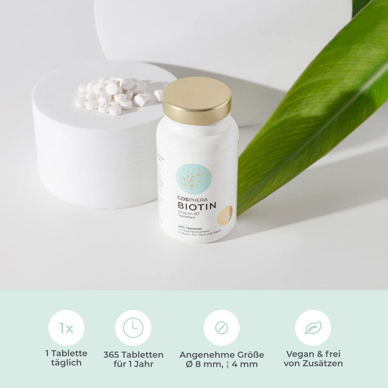 Biotin tablets - High dose with 10,000 mcg D-biotin per tablet - 365 vegan tablets in a 1-year supply - for beautiful hair and skin - Vitamin B7 contributes to the maintenance of normal skin and hair - NewNest Australia