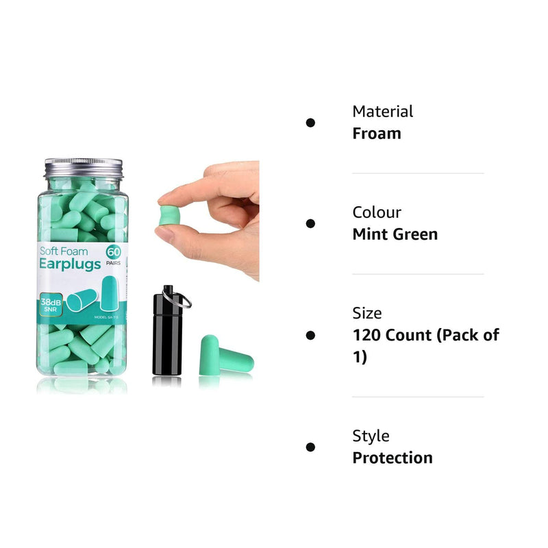 Ultra Soft Foam Earplugs, Noise Cancelling Earplugs for Sleeping, 38dB Highest SNR, One Size Fits virtually Every Wearer for Snoring, Studying, Travel, Motorcycle, Loud Noise etc 60 Pair- Mint Green - NewNest Australia