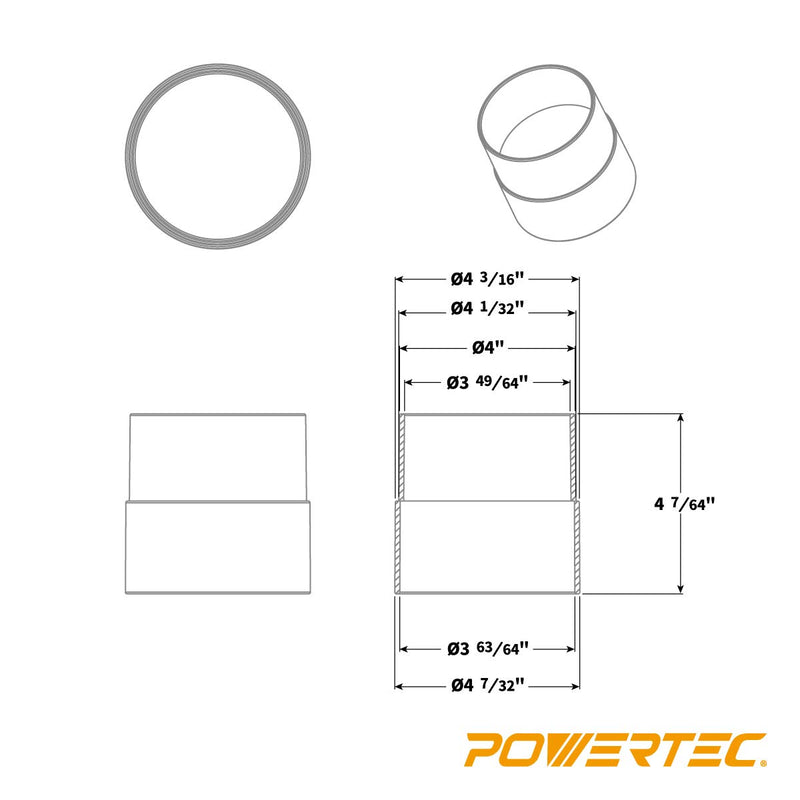 POWERTEC 70125 4-Inch Pipe Hose Adapter - ABS Plastic Quick Coupler for Workshop Dust Collection Fittings - NewNest Australia