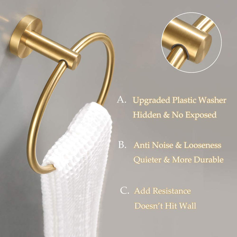 Hand Towel Ring Brushed Gold, Aomasi 304 Stainless Steel Swivel Bath Towel Holder Blank Wall Decor, Chic Bathroom Accessories - NewNest Australia