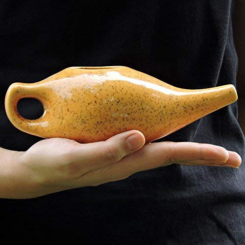 Ceramic Neti Pot for Nasal Cleansing Freckle Pattern | Neti Pot with 10 Sachets of Neti Salt + Instructions Leaflet | Natural Treatment for Sinus, Infection and Congestion (Orange) - NewNest Australia