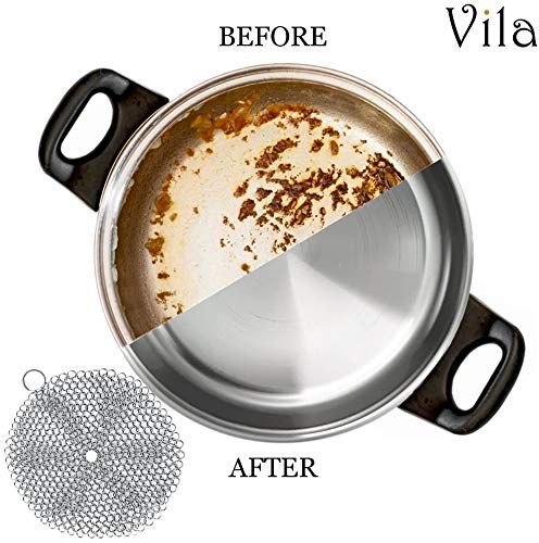 Synra Cast Iron Scrubber, 7 Inches Diameter, Round 316 Premium Stainless Steel, Lightweight, Flexible Chainmail Scrubber, Cleans Cookware with No Scratches or Residue - NewNest Australia