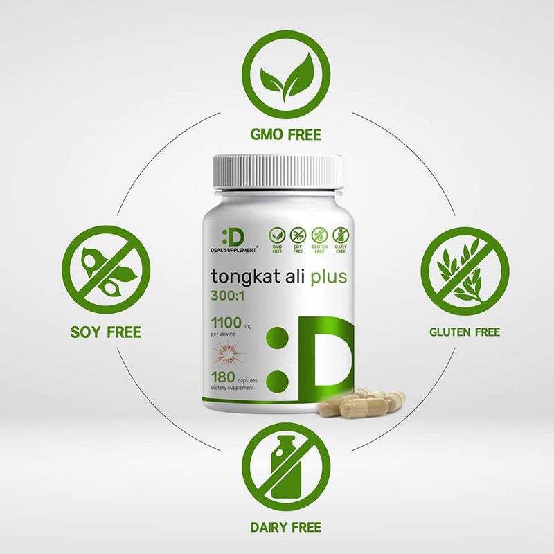 Tongkat Ali Extract 300:1 Enhanced with Horny Goat, 1100mg Per Serving, 180 Capsules, 2-1 Formula, Indonesia Origin Eurycoma Longifolia (Longjack), Max Strength Tongkat Ali for Men - NewNest Australia