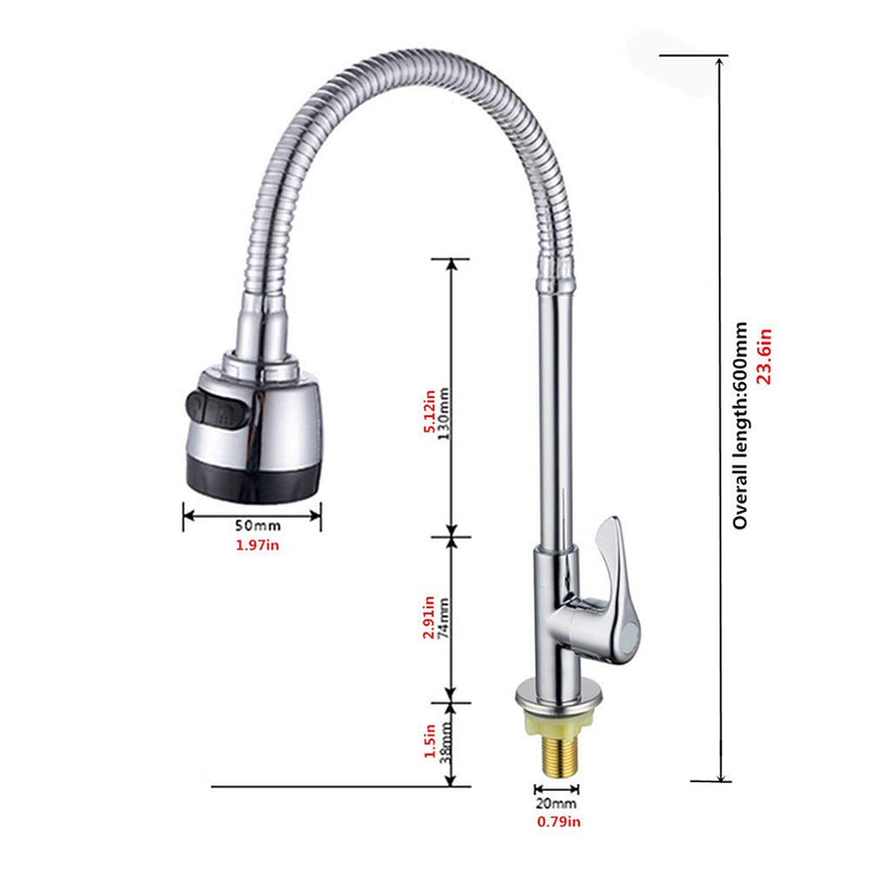 ANTFEES Kitchen 360° Rotatable Sink Tap Faucet Swivel Aerator Single Cold Water Flexible Bendable with Sprayer cold-3 - NewNest Australia