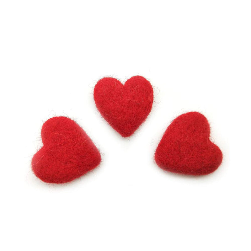 NewNest Australia - Heart Shape Felt Wool Beads Balls Pom Pom Handmade DIY for Craft Dream Catcher Baby Moile Pompom Home Decor Nursery Party Props (Red 30mm 10pcs) Red 30mm 10pcs 