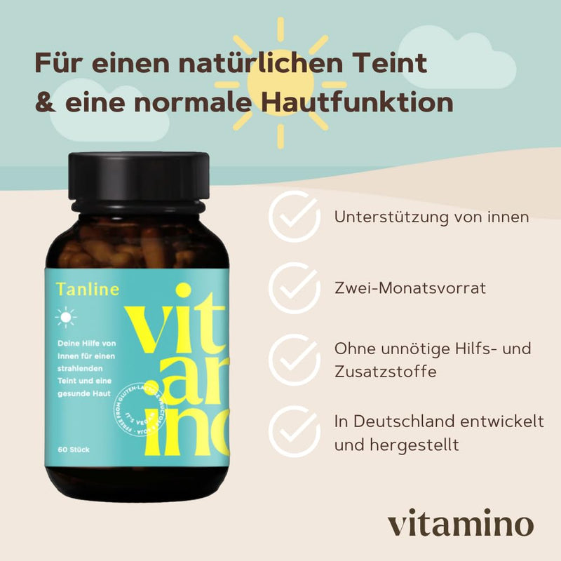 Vitamino Tanline - beta-carotene capsules with L-tyrosine, vitamins, biotin, selenium, tanning capsules, vegan, gluten-free, lactose-free - 60 capsules - NewNest Australia
