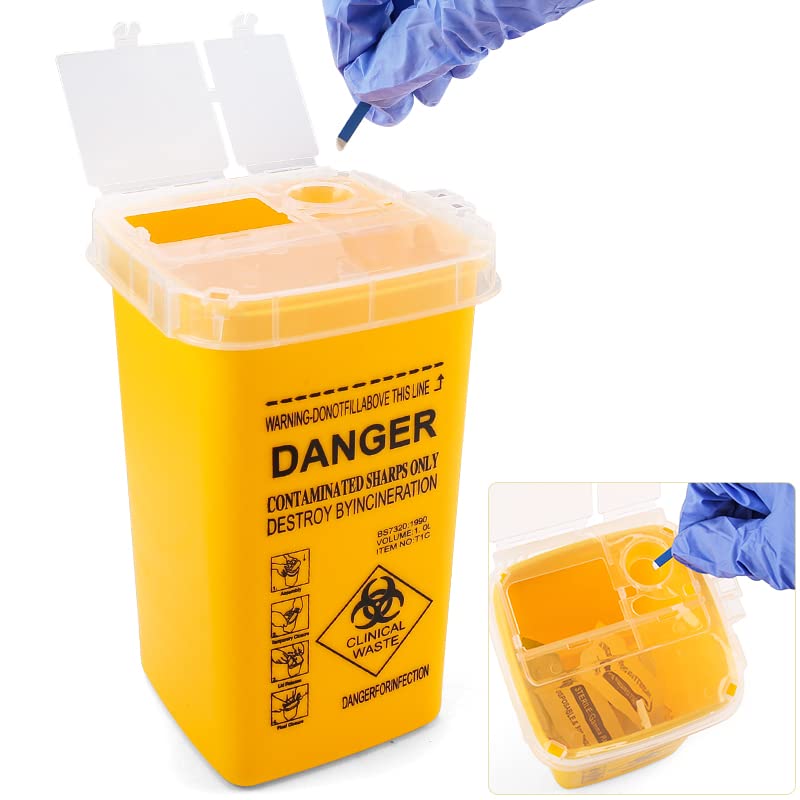 Needle Disposal Container, Cannula Drop Container, 1 Liter Medical Plastic Sharps Container, Tattoo Needles Disposal Mini Waste Box, Waste Box Waste Bin For Medical Waste (Yellow) - NewNest Australia