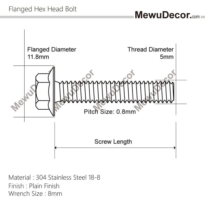 M5-0.8 x 12mm Flanged Hex Head Bolts Flange Hexagon Screws, Stainless Steel 18-8 (304), Plain Finish, 40 PCS M5 x 12mm (40 PCS) - NewNest Australia