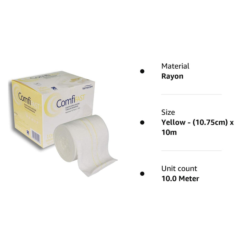 Comfifast Elasticated Tubular Stretch Viscose Bandage - for X-Large Limbs, Childs Trunk, Yellow Line 10.75cm (for Limb Circumference 35-65cm) - 10m Roll Yellow - (10.75cm) x 10m - NewNest Australia