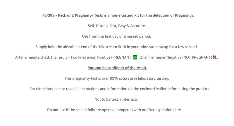 FERRIS | Pack of 2 Pregnancy Tests, Early Response Home Testing Kit, Early Family Planning, Quick Result & Easy Detection | Over 99% Accuracy - Discreet Packaging - NewNest Australia