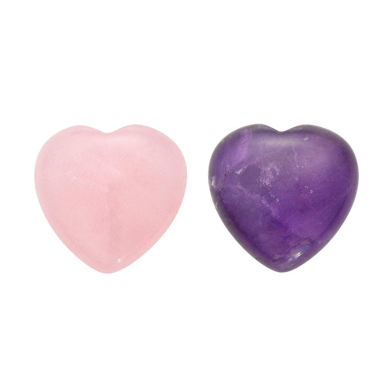 JOVIVI 2pc Heart Worry Stones Anxiety,Amethyst Rose Quartz Hearts Palm Stones Pocket Crystal Healing Chakra Calming Stress Gemstones for Jewllery Making,Reiki Meditation Therapy Smooth Amethyst + Rose Quartz (2pc) - NewNest Australia