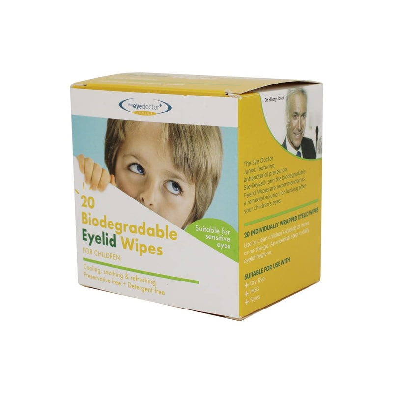 The Eye Doctor Junior Eyelid Wipes - 20x Individually Wrapped Kids Eye Lid Cleansing Wipes - Daily Hygiene & Dry Eye Relief - Suitable for Children's Sensitive Eyes - NewNest Australia