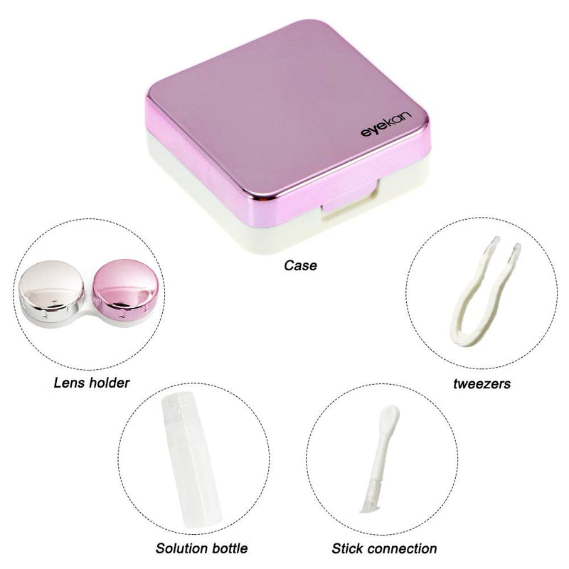 3 Pack Contact Lens Case,YuCool Mini Stylish Simple Portable Cases Kit Set Hard Double Lens Box+Mirror+Bottle+Container Holder+Tweezers for Travel&Home-Black,Rose Gold,Pink - NewNest Australia