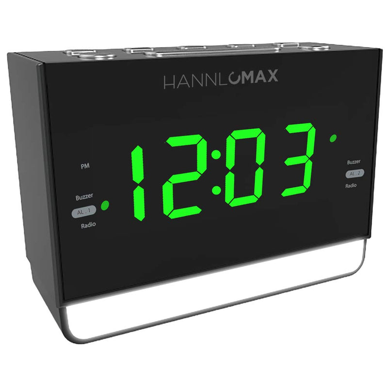 NewNest Australia - HANNLOMAX HX-128CR Alarm Clock Radio, PLL FM Radio, 1.2 inches Green LED Display, Dual Alarm, 6 Levels Night Light, USB Port for 1A Charging, AC/DC Adaptor Included 