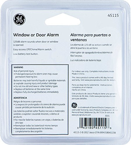 GE 45115 Personal Security Window/Door, 2-Pack, DIY Protection, Burglar Alert, Wireless Chime/Alarm, Easy Installation, Ideal for Home, Garage, Apartment, Dorm, RV and Office, White, 2 Count 2 Pack - NewNest Australia