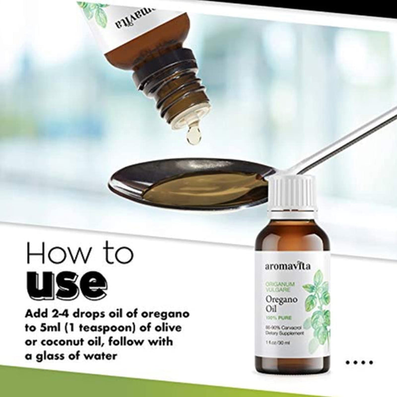 Aromavita Essential Oil of Oregano - 100% Pure Undiluted, Non GMO, Extra Strength Organic Greek Oregano Oil - Over 86% Carvacrol Oregano Extract Liquid Nutritional Supplement (1 FL.OZ/30ML) 1 Fl Oz (Pack of 1) - NewNest Australia