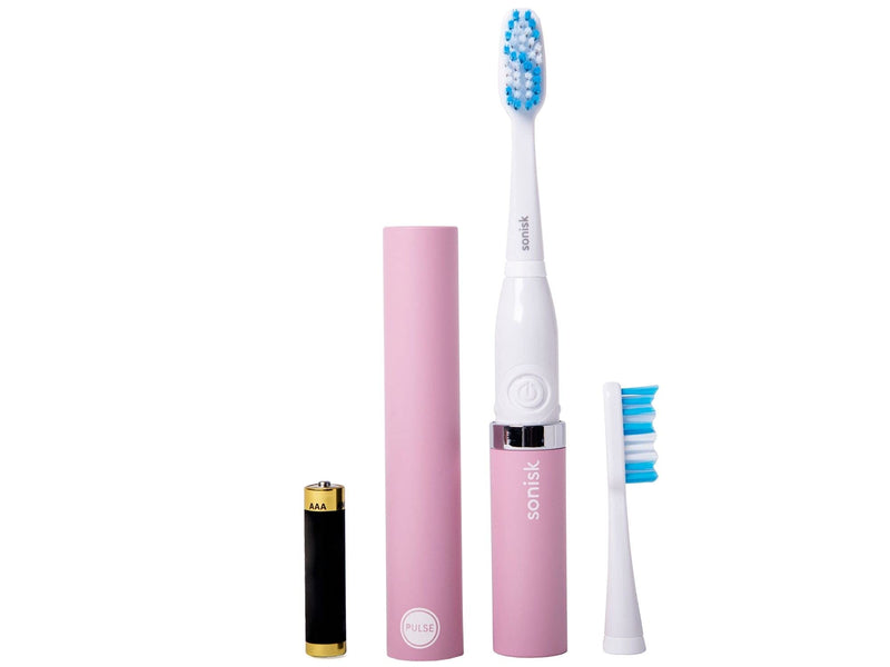 Sonisk Pulse | Battery Powered Electric Toothbrush | Sonic Technology | 1x Battery, 2X Brush Heads, 1x Travel Case Included | 31,000 Strokes Per Minute | Antimicrobial | Portable Size | Dusty Pink - NewNest Australia