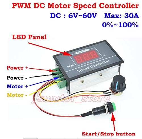 6-60V 12V 24V 36V 48V 30A PWM DC Motor Speed Controller Digital Regulator Variable Speed Switch Display LED Control Circuit Board Start Stop Switch - NewNest Australia