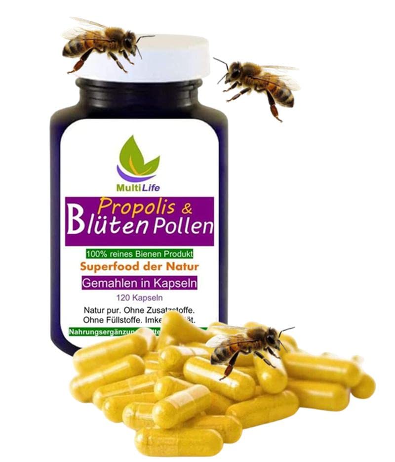 PROPOLIS pure + FLOWER POLLEN 120 capsules [SuperKombi] NATURE's superfood for inner balance, relaxation, sport, learning, workout, training, yoga, fitness [NATURE Pure - NO EXTRACT] 25603 - NewNest Australia