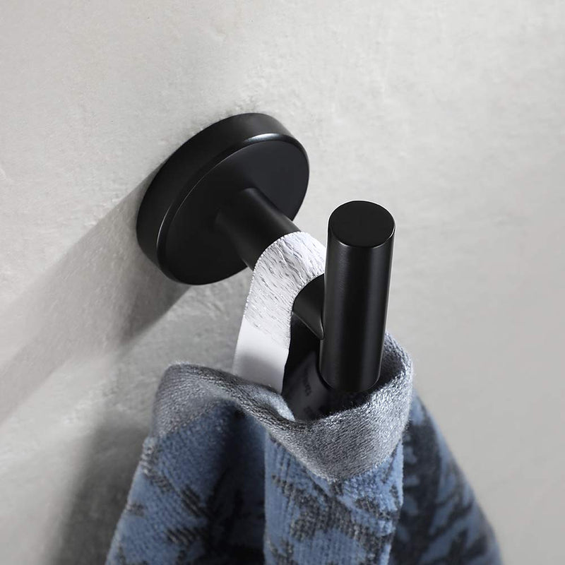 NewNest Australia - JQK Black Bathroom Towel Hook, Coat Robe Clothes Hook for Bathroom Kitchen Garage Wall Mounted (2 Pack), 304 Stainless Steel Matte Black, TH100-PB-P2 2 