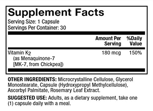 Dr. Mercola Vitamin K-2 180mcg Dietary Supplement, 30 Servings (30 Capsules), Supports Bone and Muscle Strength, Non GMO, Soy Free, Gluten Free 30 Count (Pack of 1) - NewNest Australia