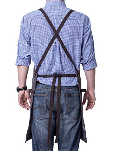 Life Flavor Heavy Duty Canvas Work Apron with Tool Pockets, Chef Apron for Men, Cross-Back Straps, Adjustable M to XXL（Brown） Brown - NewNest Australia