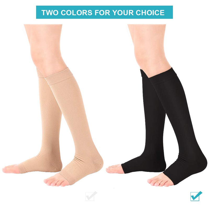 Compression Socks Men Women, 20-30mmHg Compression Stockings, Medical Gradient Compression, Open Toe, Knee High Compression Sleeves for Varicose Vein, Swelling, Edema, 1 Pair Black XL - NewNest Australia