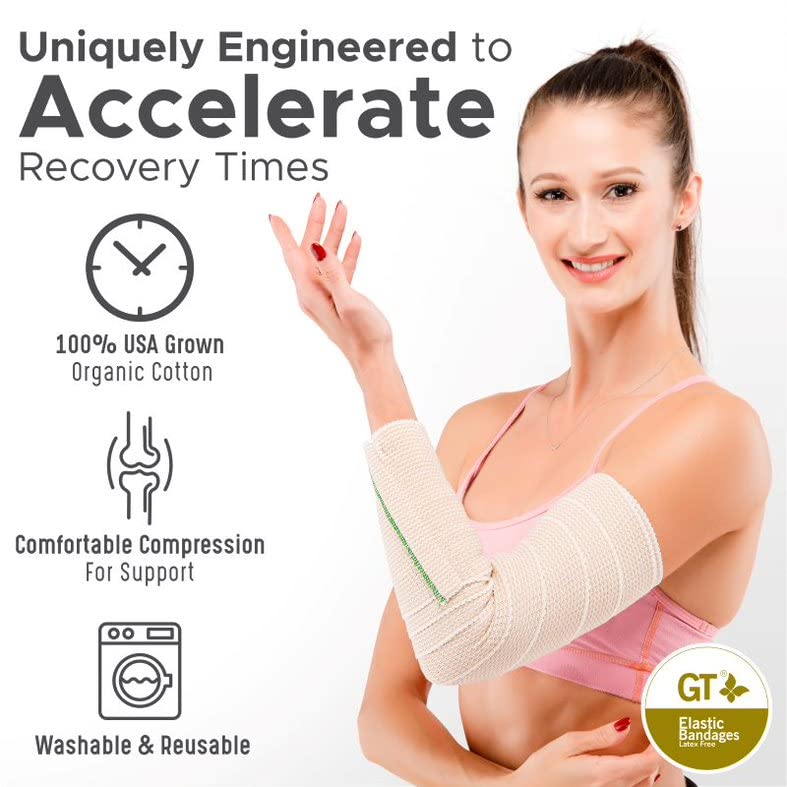 Premium Elastic Bandage Wrap Made of USA Grown Organic Cotton - Hook & Loop Fasteners at Both Ends - GT Latex Free Hypoallergenic Compression Roll for Sprains & Injuries (2" Wide, 2 Pack) 2" Wide - NewNest Australia