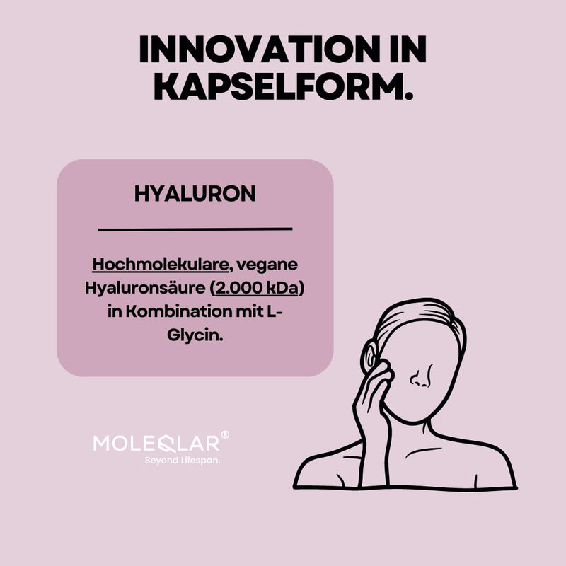 Moleqlar Hyaluronic Capsules - Hyaluronic And Glycine In Complex High Molecular Weight Vegan Hyaluronic Acid (2,000 Kda) With L-Glycine - Vegan And Gluten-Free - 60 Hyaluronan Capsules - NewNest Australia