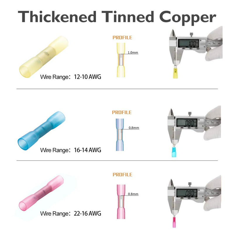 AIRIC Heat Shrink Wire Connectors Waterproof 100PCS Marine Automotive Electrical Crimp Insulated Connectors 22-16AWG 16-14 Gauge 12-10 AWG Butt Splice Terminal Connectors KIT Heat shrink connectors - NewNest Australia